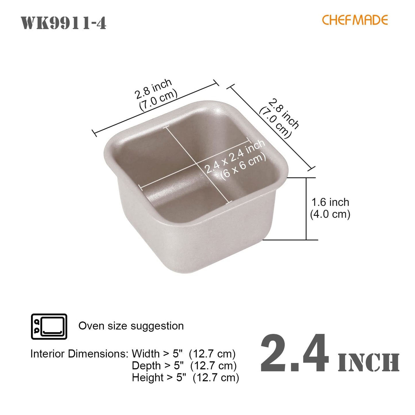 3“ Square Muffin Pan 4Pcs