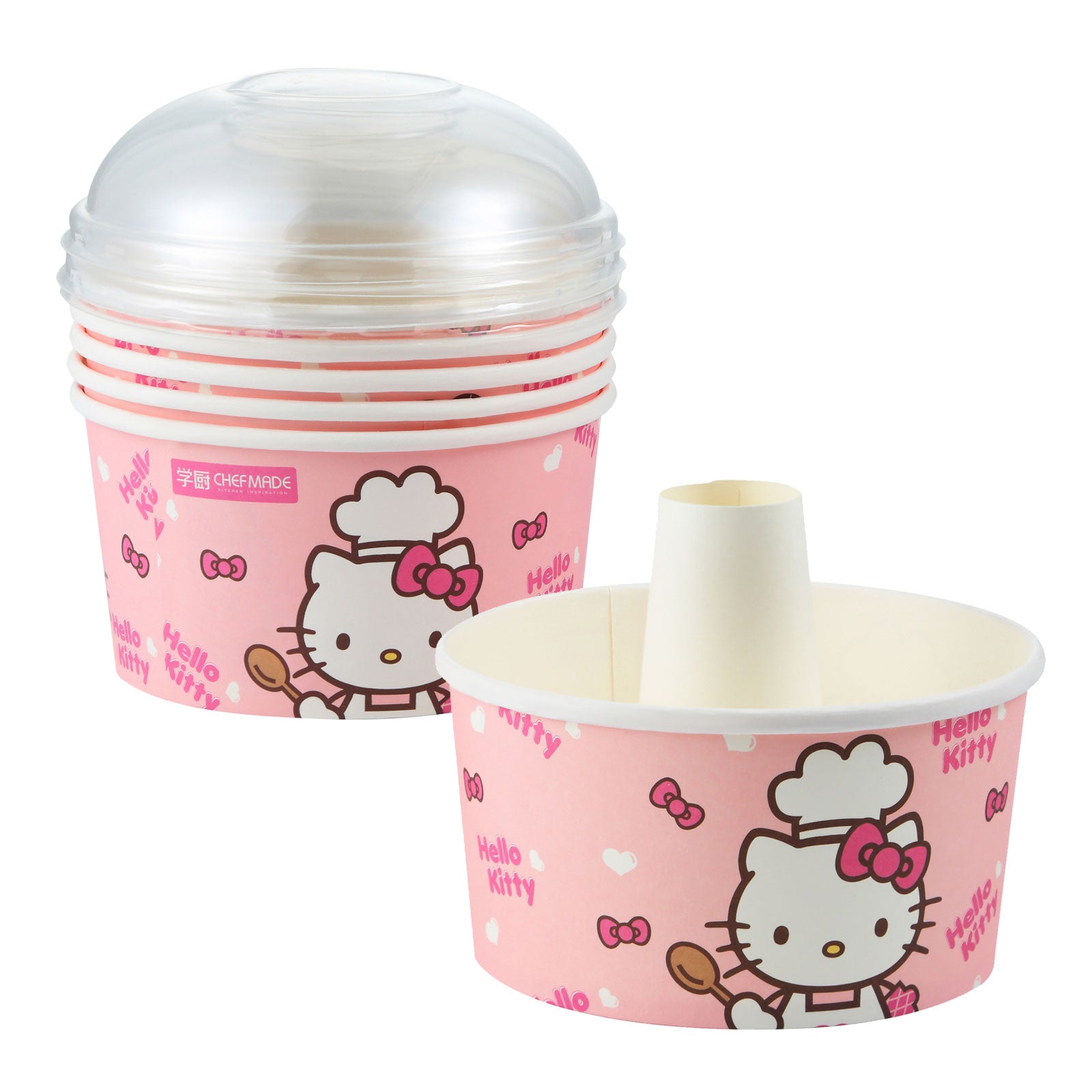 6" Hello Kitty Disposable Angel Food Paper Cake Pan with Plastic Lid