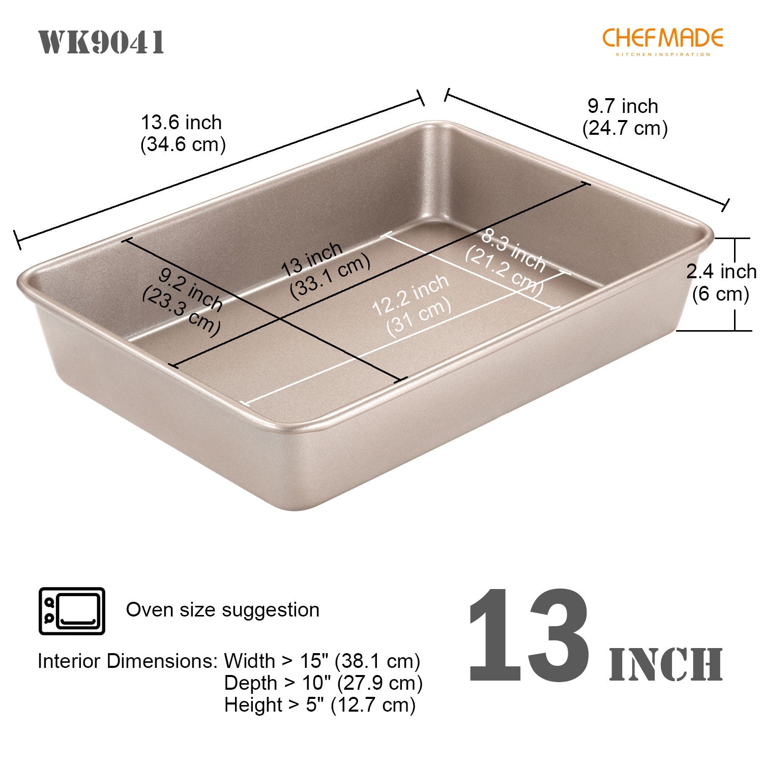CHEFMADE Cake Pan, 9.4-Inch Premium Non-Stick Tube Cake Pan, Cake Pan for  Oven Baking (Champagne Gold)