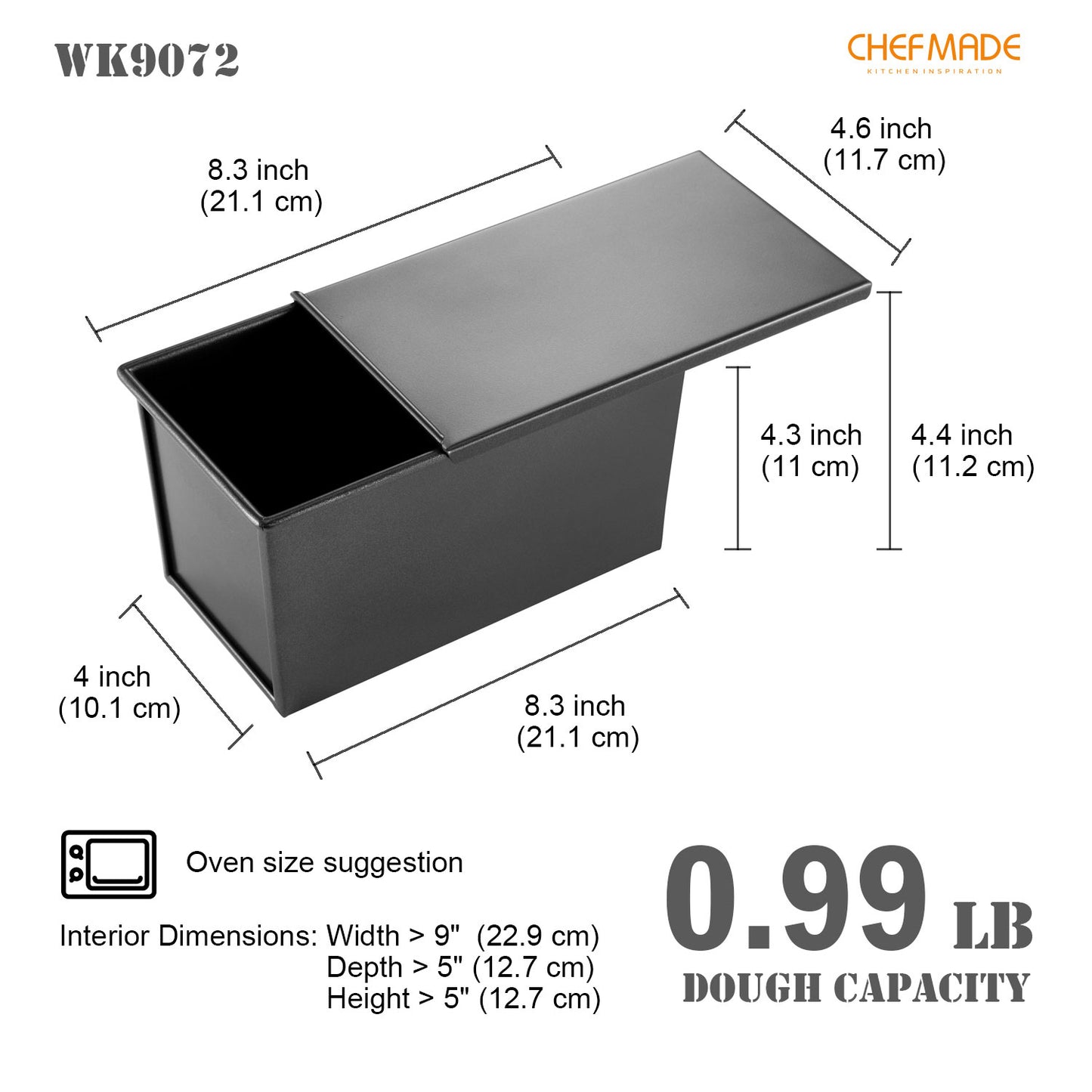 4" x 8.3" Flat Toast Box (450G Dough Capacity)