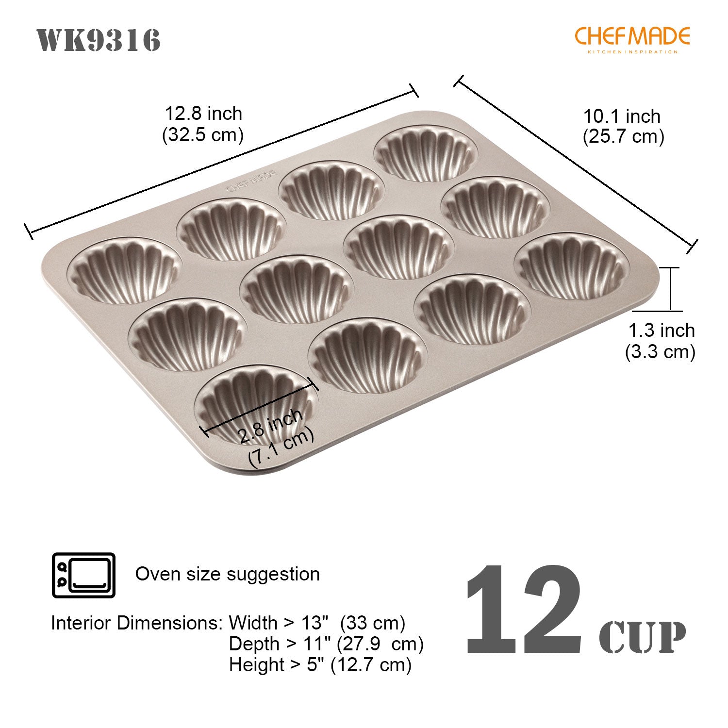 Madeline Cake Pan Spherical Shell-Shaped 12 Well - CHEFMADE official store