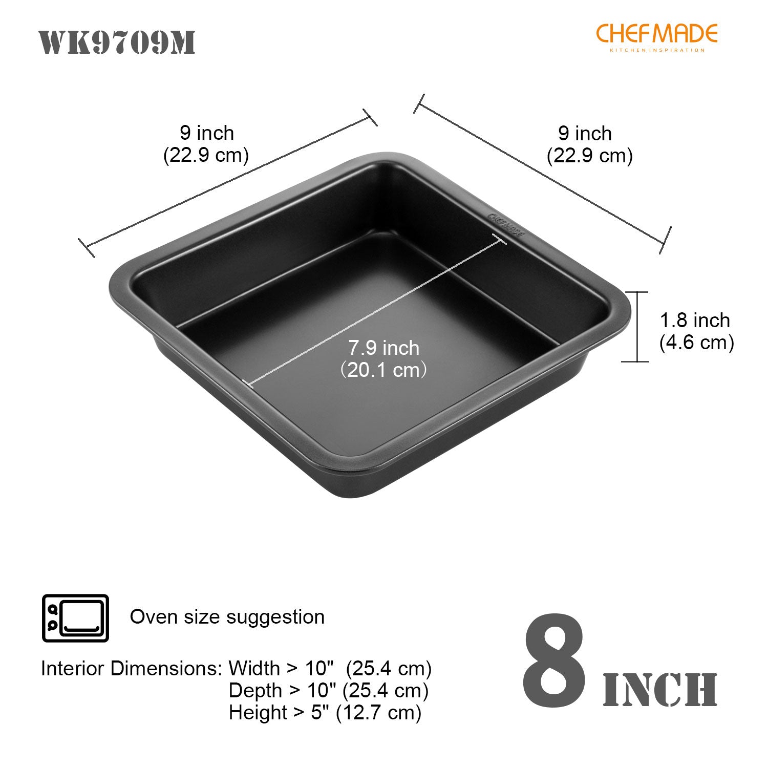 CHEFMADE Square Cake Pan, 8-Inch Bakeware Non-Stick Carbon Steel Pan Deep  Dish Oven Baking Mold Baking Tray Ovenware for Cakes, Bread, Pizza, Cookies