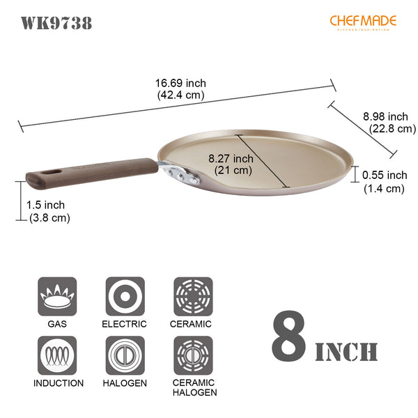 8" Round Crepe Pan with Bamboo Spreader CHEFMADE official store