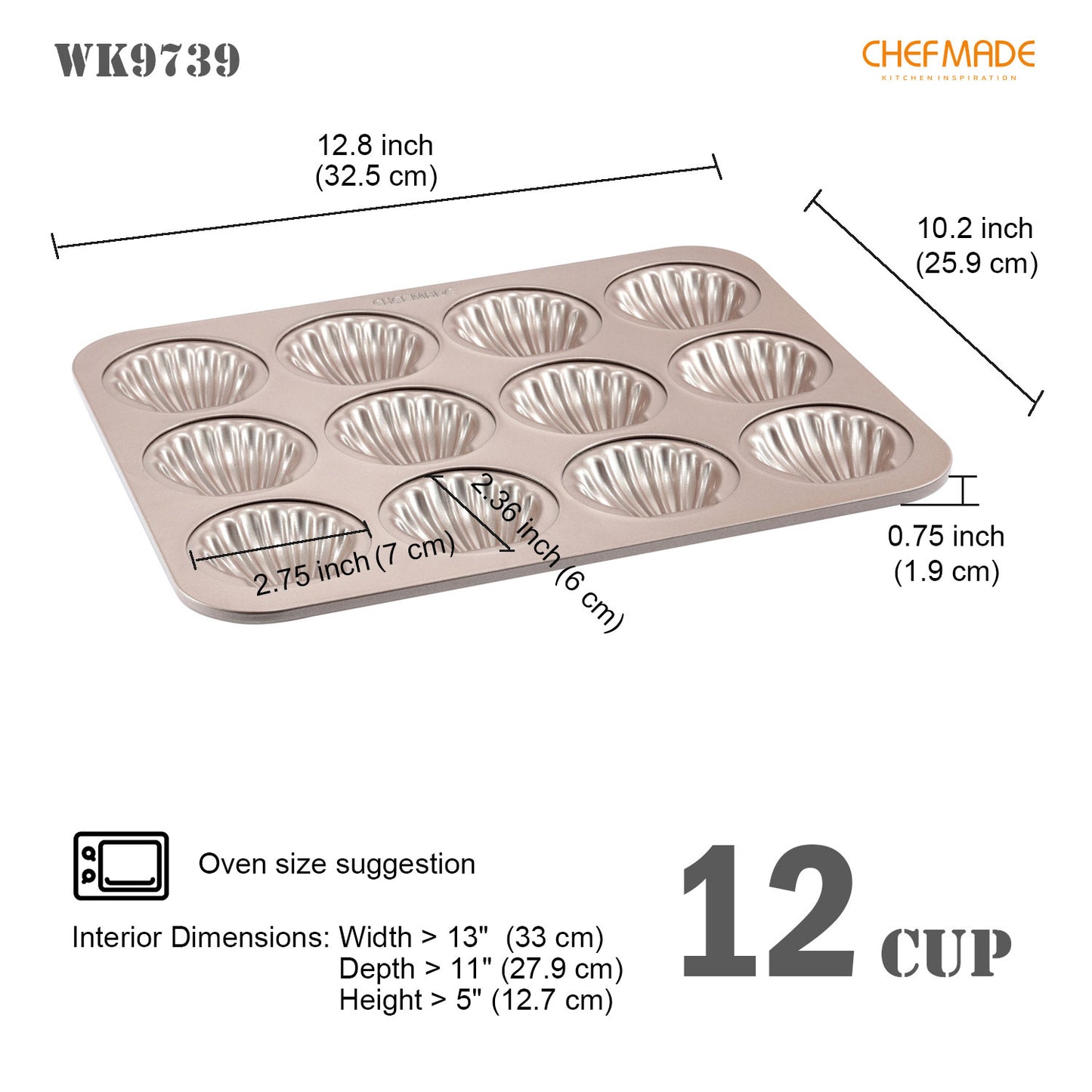 Madeline Cake Pan Scallop-Shaped 12 Well