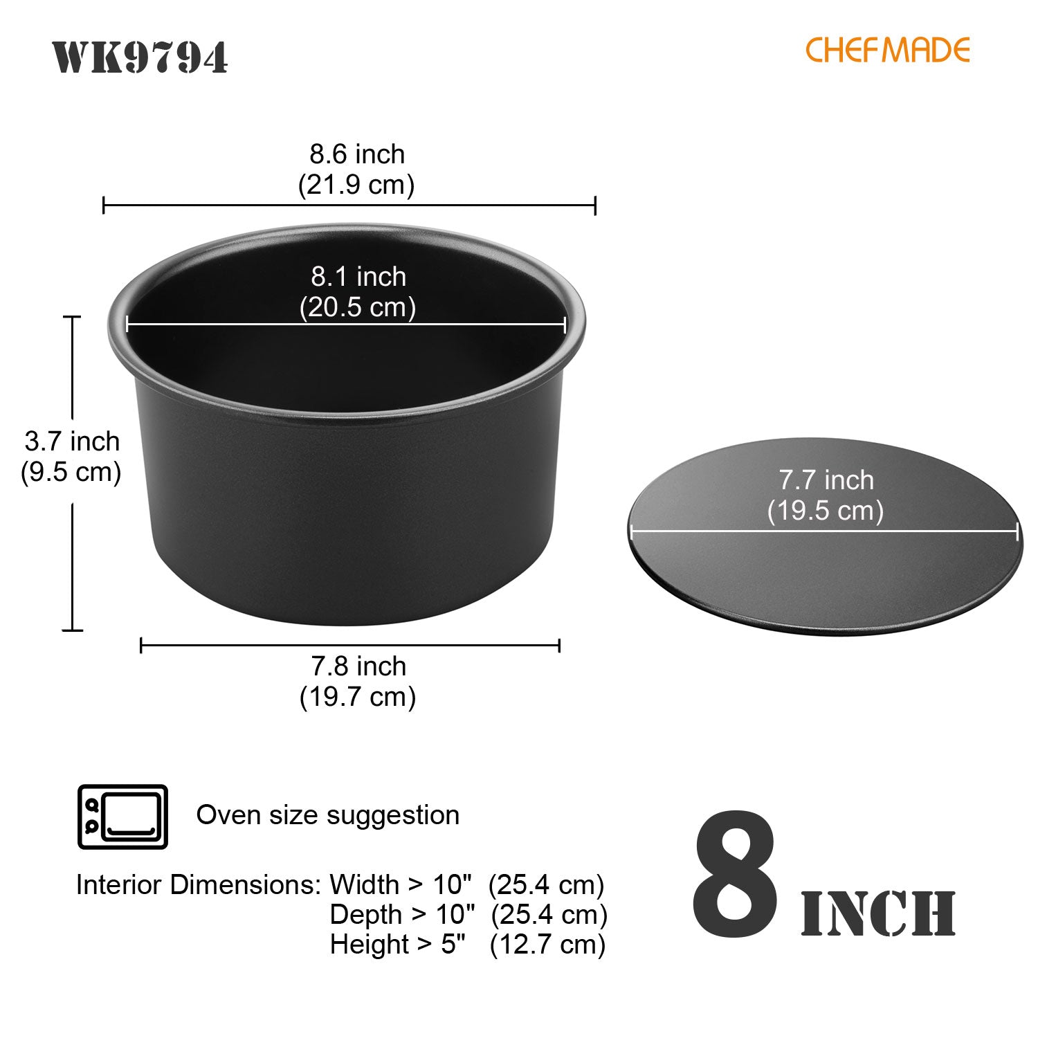 8 Round Cake Pan with Removable Bottom (Black) - CHEFMADE