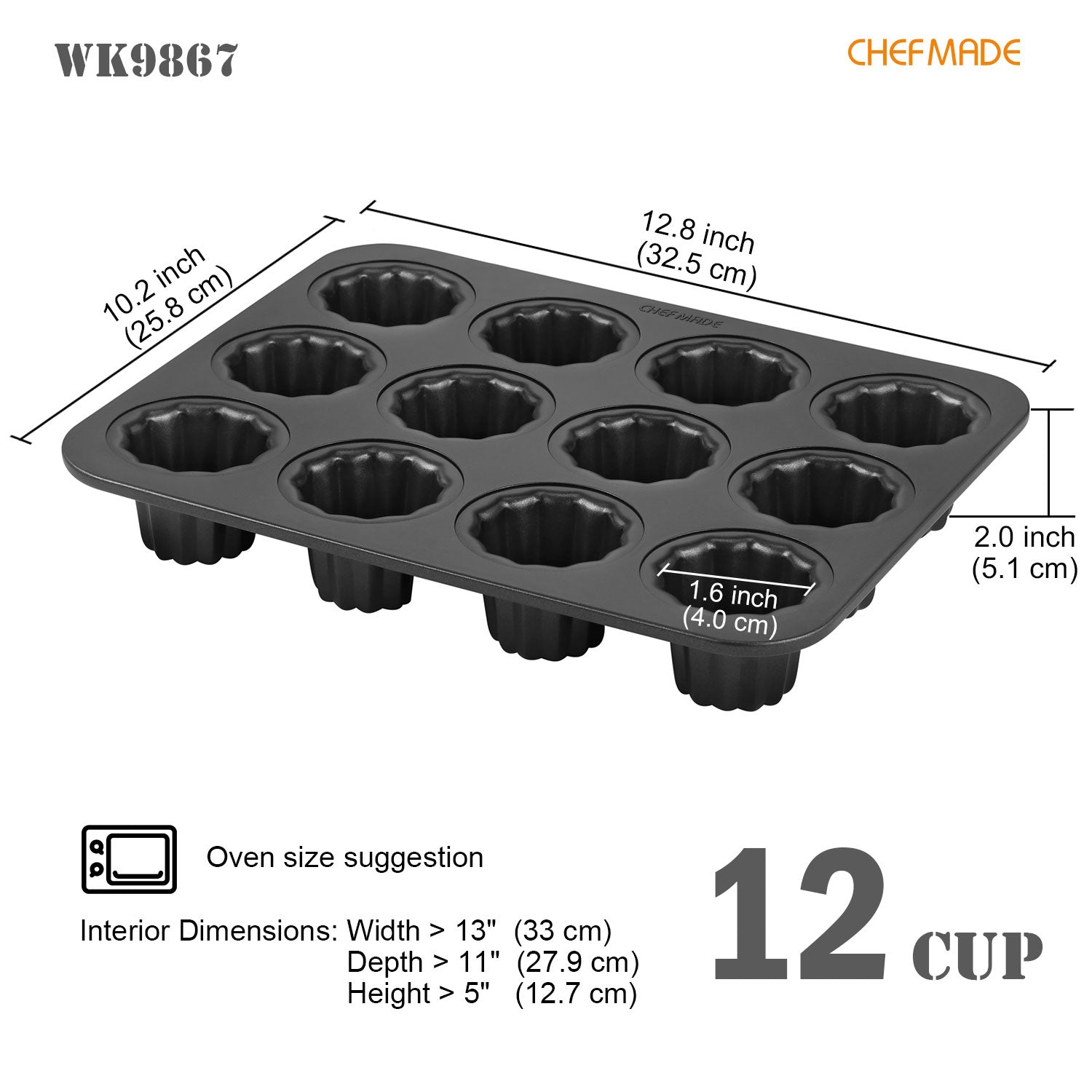 Cannele Mold 12 Well (black) - CHEFMADE official store