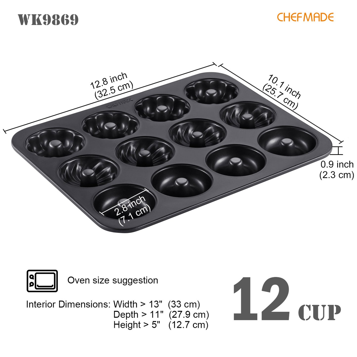 Donut Cake Pan Fancy-Shaped 12 Well (Black)