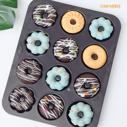 Donut Cake Pan Fancy-Shaped 12 Well (Black)