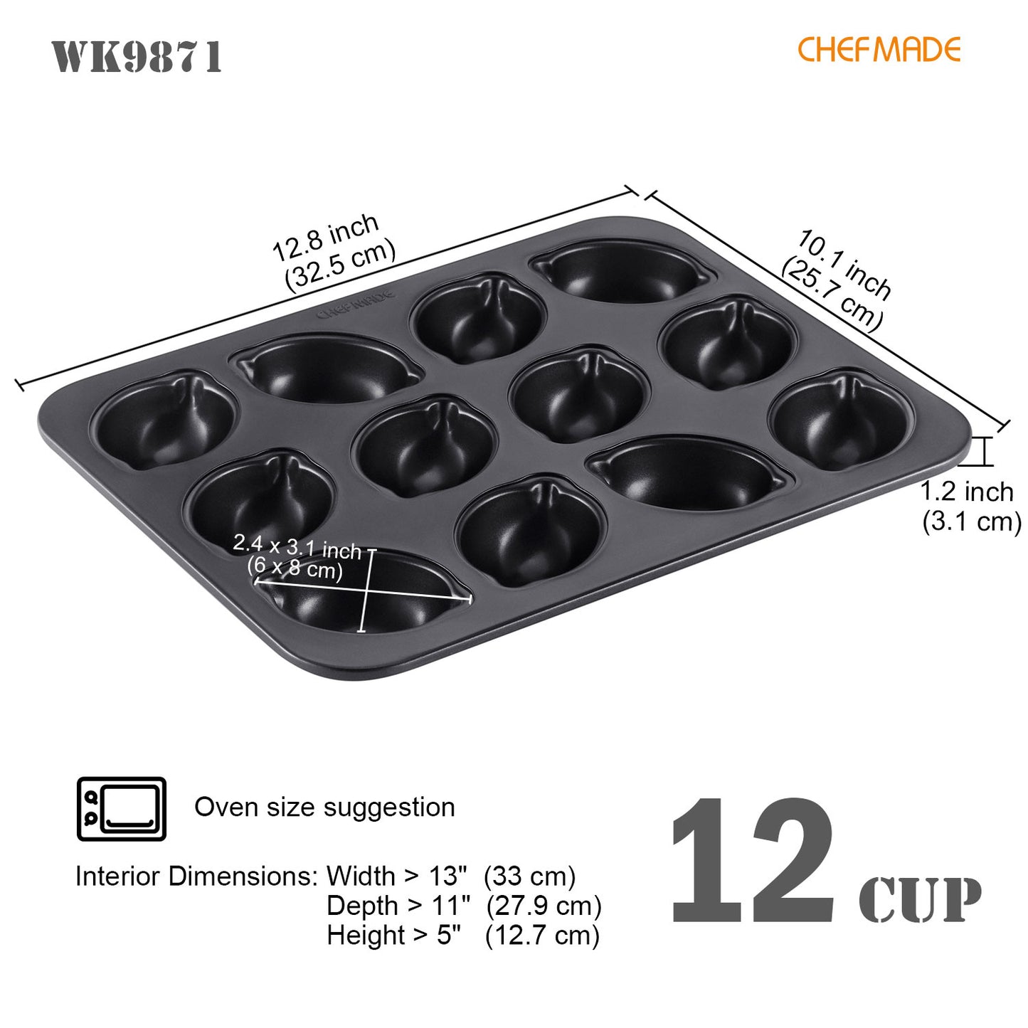 Lemon-Shaped Cake Pan 12 Well (Black)