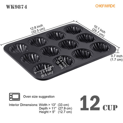 Madeline Cake Pan Scallop-Shaped 12 Well (Black)