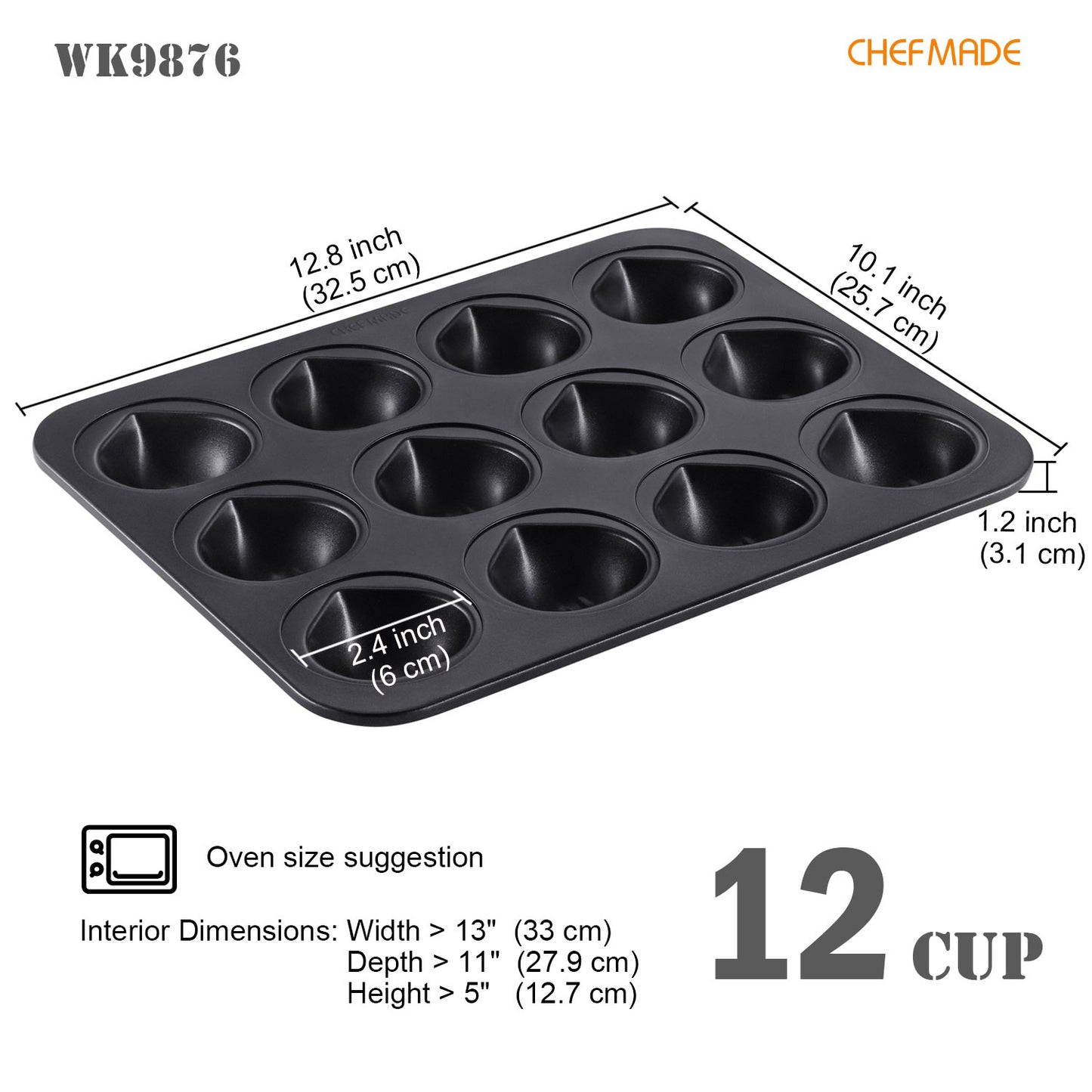 Chestnut-Shaped Cake 12 Well (Black)